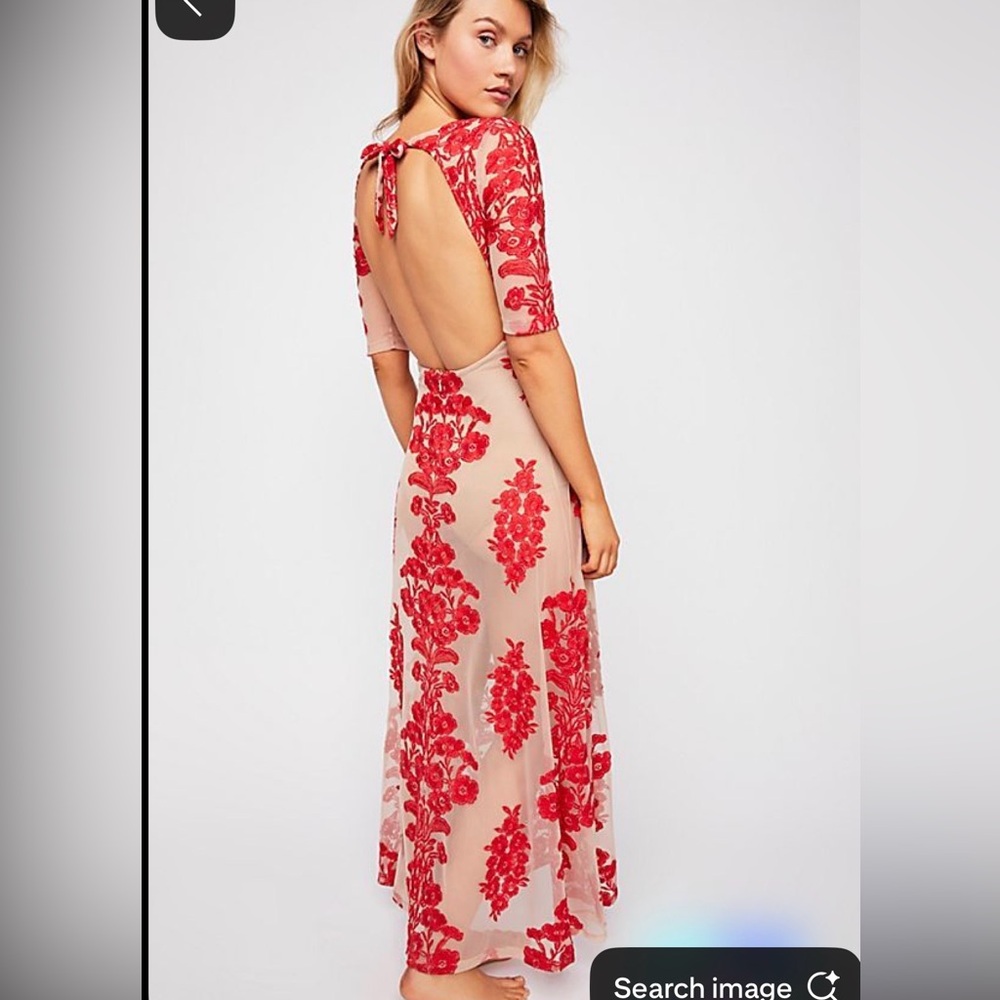 For Love And Lemons Temecula Elegant Red Floral Maxi Dress